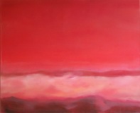 huile sur toile ciel rouge sur monts 70x90